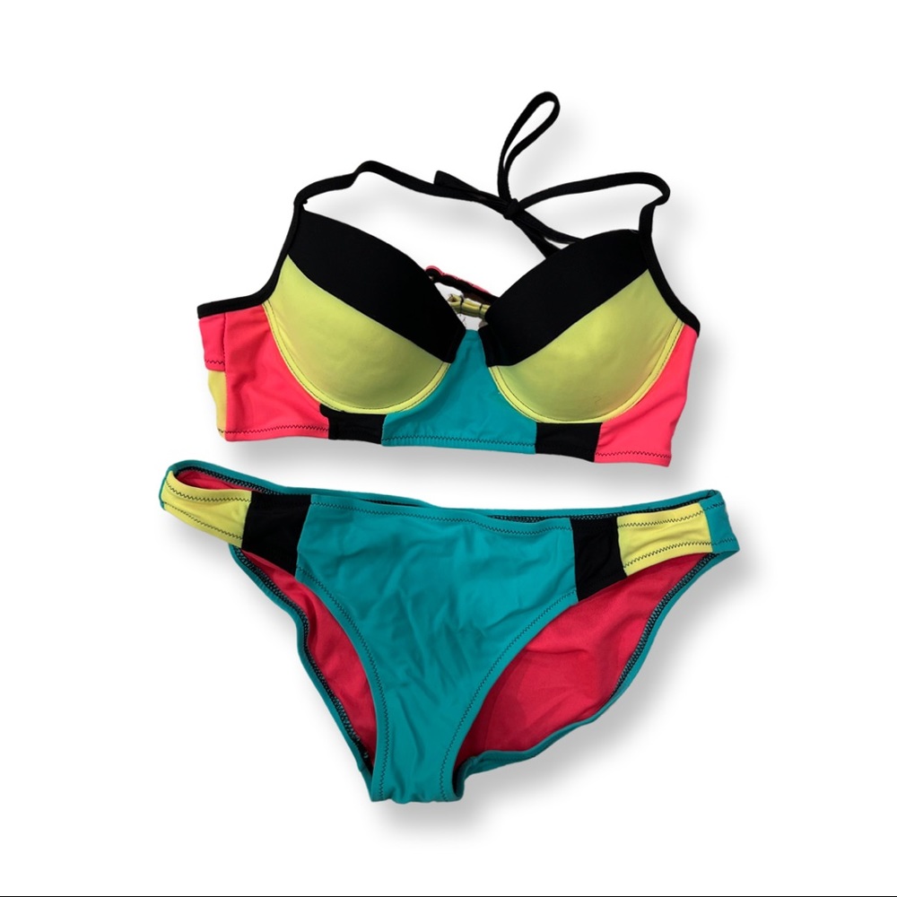 Neon block coloured bikini